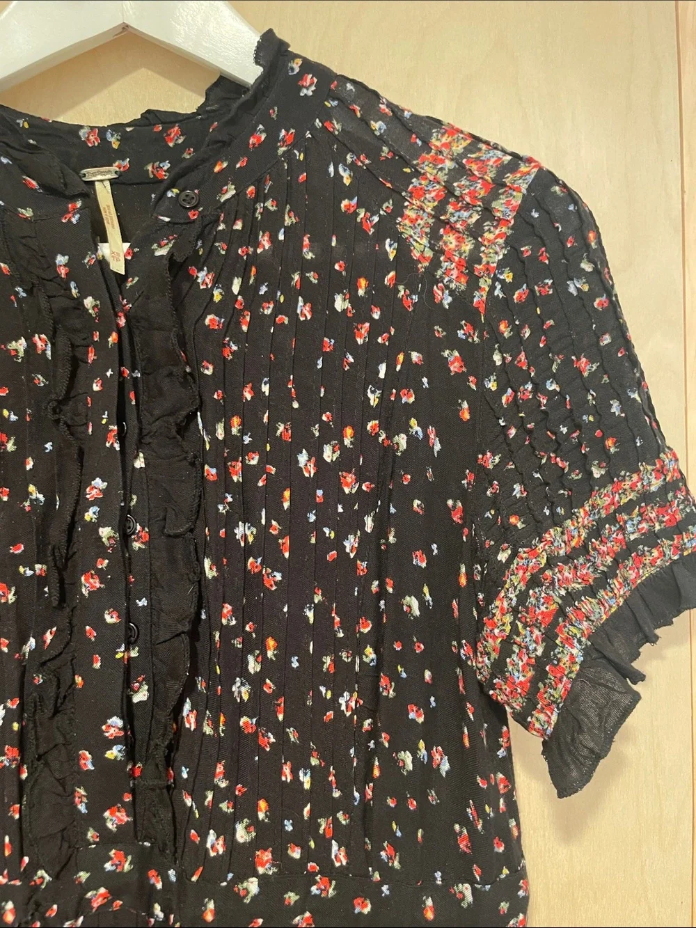 Free People Rare Feelings Black Maxi Dress with Red Floral Print